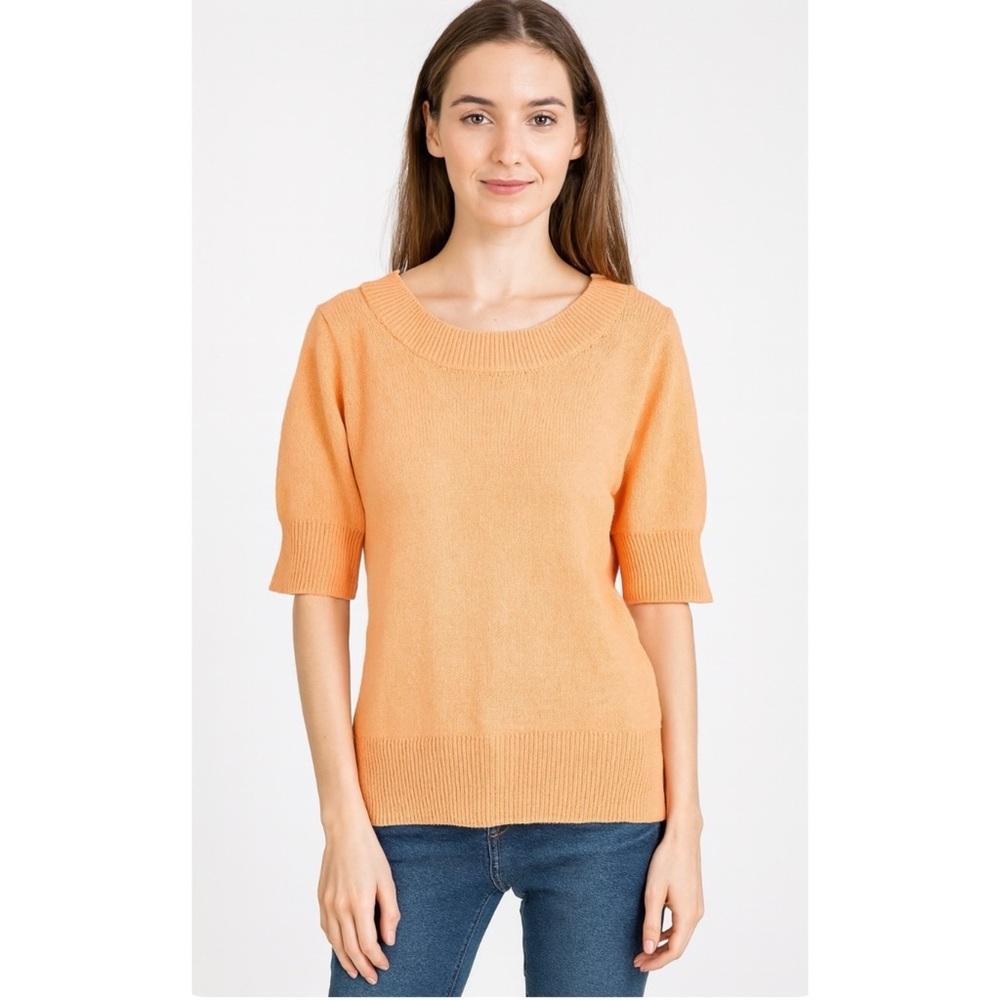 KATE HILL |‎ Peach Orange Crop Sweater with Metallic Thread Sz. Medium